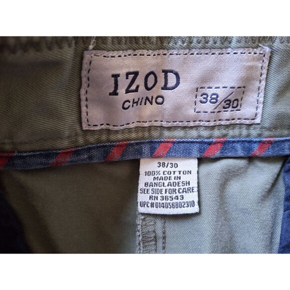 Vintage Izod Mens Chino Pants 36W 29L Olive Relaxed Straight Leg Preppy Office - Picture 4 of 7
